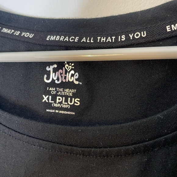 JUSTICE Black Multicolored Graphic Short Sleeve Scoop Neck Top Size XL Plus - Picture 2 of 7